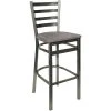 BFM Seating Lima Clear Coated Steel Ladder Back Barstool With Relic Chestnut Seat