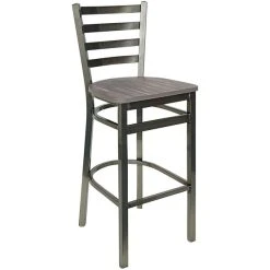 BFM Seating Lima Clear Coated Steel Ladder Back Barstool With Relic Chestnut Seat