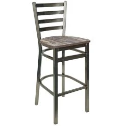 BFM Seating Lima Clear Coated Steel Ladder Back Barstool With Relic Farmhouse Seat