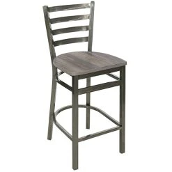 BFM Seating Lima Clear Coated Steel Counter Height Barstool With Relic Chestnut Seat