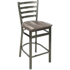 BFM Seating Lima Clear Coated Steel Counter Height Barstool With Relic Farmhouse Seat
