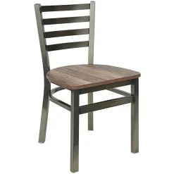 BFM Seating Lima Clear Coated Steel Ladder Back Side Chair With Relic Knotty Pine Seat