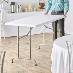 Lancaster Table & Seating 30" X 72" Granite White Heavy-Duty Blow Molded 24 3/8"-35 3/8" Adjustable Height Plastic Folding Table