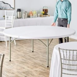 Lancaster Table & Seating 72" Round Heavy-Duty Granite White Plastic Folding Table