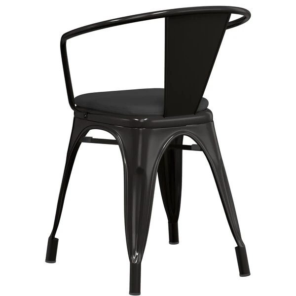 LT&S Alloy Series Lancaster Table & Seating Alloy Series Black Stackable Metal Indoor / Outdoor Industrial Cafe Arm Chair With Black Fabric Magnetic Cushion 3 LT&S Alloy Series Lancaster Table & Seating Alloy Series Black Stackable Metal Indoor / Outdoor Industrial Cafe Arm Chair With Black Fabric Magnetic Cushion - Image 3