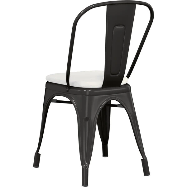 LT&S Alloy Series Lancaster Table & Seating Alloy Series Black Stackable Metal Indoor / Outdoor Industrial Cafe Chair With Vertical Slat Back And Gray Fabric Magnetic Cushion 3 LT&S Alloy Series Lancaster Table & Seating Alloy Series Black Stackable Metal Indoor / Outdoor Industrial Cafe Chair With Vertical Slat Back And Gray Fabric Magnetic Cushion - Image 3