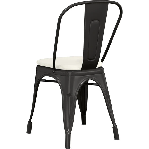 LT&S Alloy Series Lancaster Table & Seating Alloy Series Black Stackable Metal Indoor / Outdoor Industrial Cafe Chair With Vertical Slat Back And Tan Fabric Magnetic Cushion 3 LT&S Alloy Series Lancaster Table & Seating Alloy Series Black Stackable Metal Indoor / Outdoor Industrial Cafe Chair With Vertical Slat Back And Tan Fabric Magnetic Cushion - Image 3