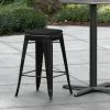 LT&S Alloy Series Lancaster Table & Seating Alloy Series Black Stackable Metal Indoor / Outdoor Industrial Cafe Counter Height Stool With Black Fabric Magnetic Cushion