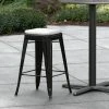 LT&S Alloy Series Lancaster Table & Seating Alloy Series Black Stackable Metal Indoor / Outdoor Industrial Cafe Counter Height Stool With Gray Fabric Magnetic Cushion