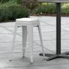 LT&S Alloy Series Lancaster Table & Seating Alloy Series Silver Stackable Metal Indoor / Outdoor Industrial Cafe Counter Height Stool With Gray Fabric Magnetic Cushion