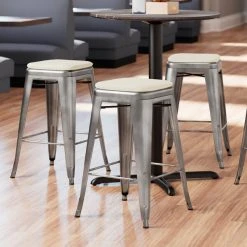 LT&S Alloy Series Lancaster Table & Seating Alloy Series Metal Clear Coat Counter Height Indoor Barstool With Tan Magnetic Fabric Cushion