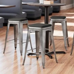 LT&S Alloy Series Lancaster Table & Seating Alloy Series Metal Clear Coat Counter Height Indoor Barstool With Black Magnetic Fabric Cushion