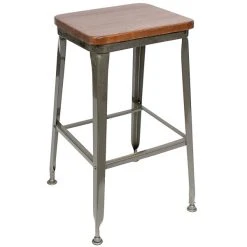 BFM Seating Lincoln Clear Coated Steel Bar Stool With Autumn Ash Wooden Seat