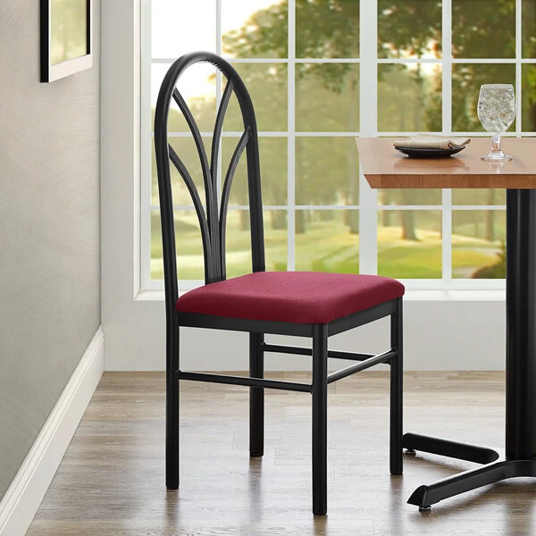 Lancaster Table & Seating Maroon 4 Spoke Restaurant Dining Room Chair With 1 3/4" Padded Seat 1 Lancaster Table & Seating Maroon 4 Spoke Restaurant Dining Room Chair With 1 3/4" Padded Seat