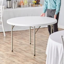 Lancaster Table & Seating 48" Round Heavy-Duty Granite White Plastic Folding Table