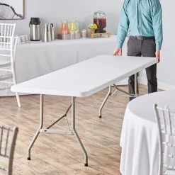 Lancaster Table & Seating 30" X 96" Heavy-Duty Granite White Plastic Folding Table