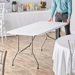 Lancaster Table & Seating 30" X 72" Heavy-Duty Granite White Plastic Bi-Folding Table