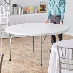 Lancaster Table & Seating 60" Round Heavy-Duty Granite White Plastic Folding Table