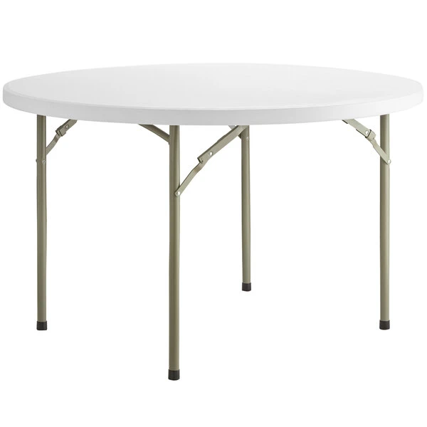 Lancaster Table & Seating 48" Round Heavy-Duty Granite White Plastic Folding Table 2 Lancaster Table & Seating 48" Round Heavy-Duty Granite White Plastic Folding Table - Image 2
