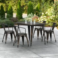 LT&S Alloy Series Lancaster Table & Seating Alloy Series 48" X 30" Distressed Copper Dining Height Outdoor Table With 4 Arm Chairs
