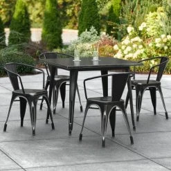 LT&S Alloy Series Lancaster Table & Seating Alloy Series 36" X 36" Distressed Black Dining Height Outdoor Table With 4 Arm Chairs