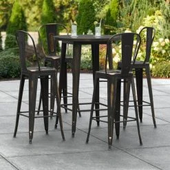LT&S Alloy Series Lancaster Table & Seating Alloy Series 30" Round Distressed Copper Outdoor Bar Height Table With 4 Metal Cafe Bar Stools
