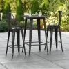 LT&S Alloy Series Lancaster Table & Seating Alloy Series 24" X 24" Distressed Black Outdoor Bar Height Table With 2 Metal Cafe Bar Stools