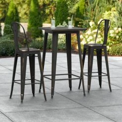 LT&S Alloy Series Lancaster Table & Seating Alloy Series 24" X 24" Distressed Copper Outdoor Bar Height Table With 2 Metal Cafe Bar Stools