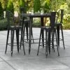 LT&S Alloy Series Lancaster Table & Seating Alloy Series 32" X 32" Distressed Black Outdoor Bar Height Table With 4 Metal Cafe Bar Stools