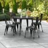 LT&S Alloy Series Lancaster Table & Seating Alloy Series 32" X 32" Square Distressed Black Dining Height Outdoor Table With 4 Industrial Cafe Chairs