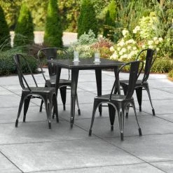 LT&S Alloy Series Lancaster Table & Seating Alloy Series 32" X 32" Square Distressed Black Dining Height Outdoor Table With 4 Industrial Cafe Chairs