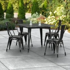 LT&S Alloy Series Lancaster Table & Seating Alloy Series 36" X 36" Square Distressed Black Dining Height Outdoor Table With 4 Industrial Cafe Chairs