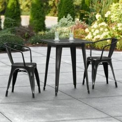 LT&S Alloy Series Lancaster Table & Seating Alloy Series 24" X 24" Distressed Black Dining Height Outdoor Table With 2 Arm Chairs