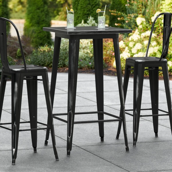 LT&S Alloy Series Lancaster Table & Seating Alloy Series 24" X 24" Distressed Black Outdoor Bar Height Table 1 LT&S Alloy Series Lancaster Table & Seating Alloy Series 24" X 24" Distressed Black Outdoor Bar Height Table