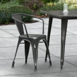 LT&S Alloy Series Lancaster Table & Seating Alloy Series Distressed Black Metal Indoor / Outdoor Industrial Cafe Arm Chair