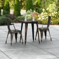 LT&S Alloy Series Lancaster Table & Seating Alloy Series 24" X 24" Square Distressed Copper Dining Height Outdoor Table With 2 Industrial Cafe Chairs