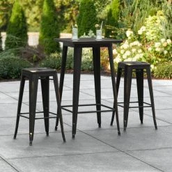 LT&S Alloy Series Lancaster Table & Seating Alloy Series 24" X 24" Distressed Copper Outdoor Bar Height Table With Two Barstools