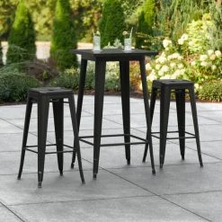 LT&S Alloy Series Lancaster Table & Seating Alloy Series 24" X 24" Black Outdoor Bar Height Table With Two Barstools