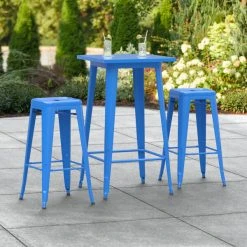 LT&S Alloy Series Lancaster Table & Seating Alloy Series 24" X 24" Blue Outdoor Bar Height Table With Two Barstools