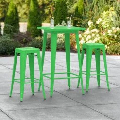 LT&S Alloy Series Lancaster Table & Seating Alloy Series 24" X 24" Green Outdoor Bar Height Table With Two Barstools