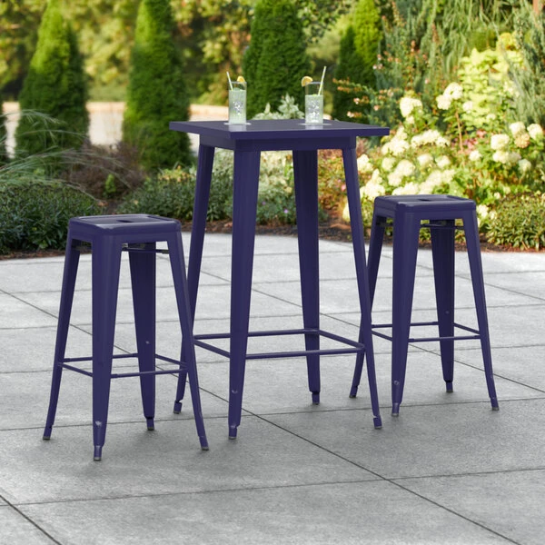 LT&S Alloy Series Lancaster Table & Seating Alloy Series 24" X 24" Navy Outdoor Bar Height Table With Two Barstools 1 LT&S Alloy Series Lancaster Table & Seating Alloy Series 24" X 24" Navy Outdoor Bar Height Table With Two Barstools