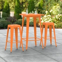 LT&S Alloy Series Lancaster Table & Seating Alloy Series 24" X 24" Orange Outdoor Bar Height Table With Two Barstools