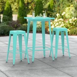LT&S Alloy Series Lancaster Table & Seating Alloy Series 24" X 24" Seafoam Outdoor Bar Height Table With Two Barstools