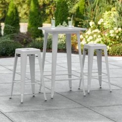 LT&S Alloy Series Lancaster Table & Seating Alloy Series 24" X 24" Silver Outdoor Bar Height Table With Two Barstools