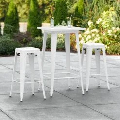 LT&S Alloy Series Lancaster Table & Seating Alloy Series 24" X 24" White Outdoor Bar Height Table With Two Barstools