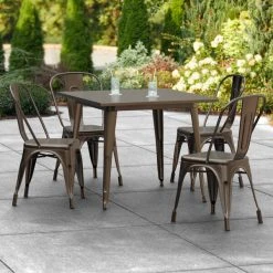 LT&S Alloy Series Lancaster Table & Seating Alloy Series 36" X 36" Copper Dining Height Outdoor Table With 4 Industrial Cafe Chairs