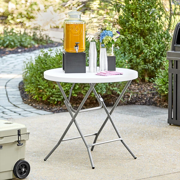 Lancaster Table & Seating 32" Round Granite White Heavy-Duty Blow Molded Standard Height Plastic Folding Table 1 Lancaster Table & Seating 32" Round Granite White Heavy-Duty Blow Molded Standard Height Plastic Folding Table