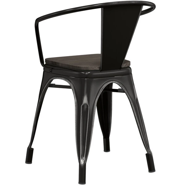 LT&S Alloy Series Lancaster Table & Seating Alloy Series Distressed Black Metal Indoor Industrial Cafe Arm Chair With Black Wooden Seat 3 LT&S Alloy Series Lancaster Table & Seating Alloy Series Distressed Black Metal Indoor Industrial Cafe Arm Chair With Black Wooden Seat - Image 3