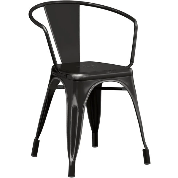 LT&S Alloy Series Lancaster Table & Seating Alloy Series Distressed Black Metal Indoor Industrial Cafe Arm Chair With Natural Wooden Seat 4 LT&S Alloy Series Lancaster Table & Seating Alloy Series Distressed Black Metal Indoor Industrial Cafe Arm Chair With Natural Wooden Seat - Image 4