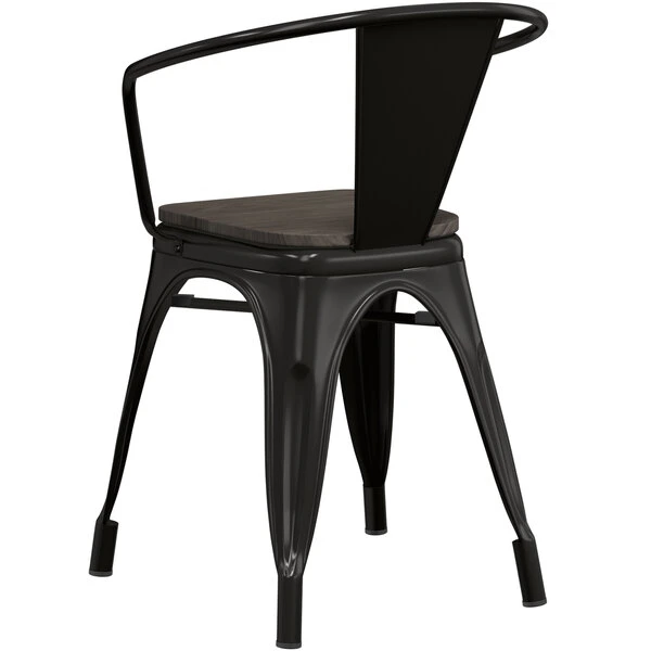 LT&S Alloy Series Lancaster Table & Seating Alloy Series Black Metal Indoor Industrial Cafe Arm Chair With Black Wooden Seat 3 LT&S Alloy Series Lancaster Table & Seating Alloy Series Black Metal Indoor Industrial Cafe Arm Chair With Black Wooden Seat - Image 3